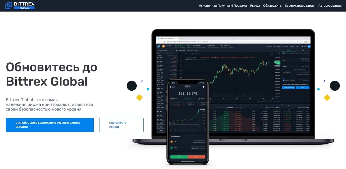Bittrex - главная страница сайта биржи