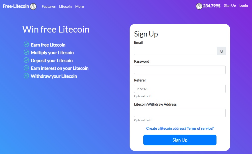 Главная страница криптовалютного крана free litecoin com
